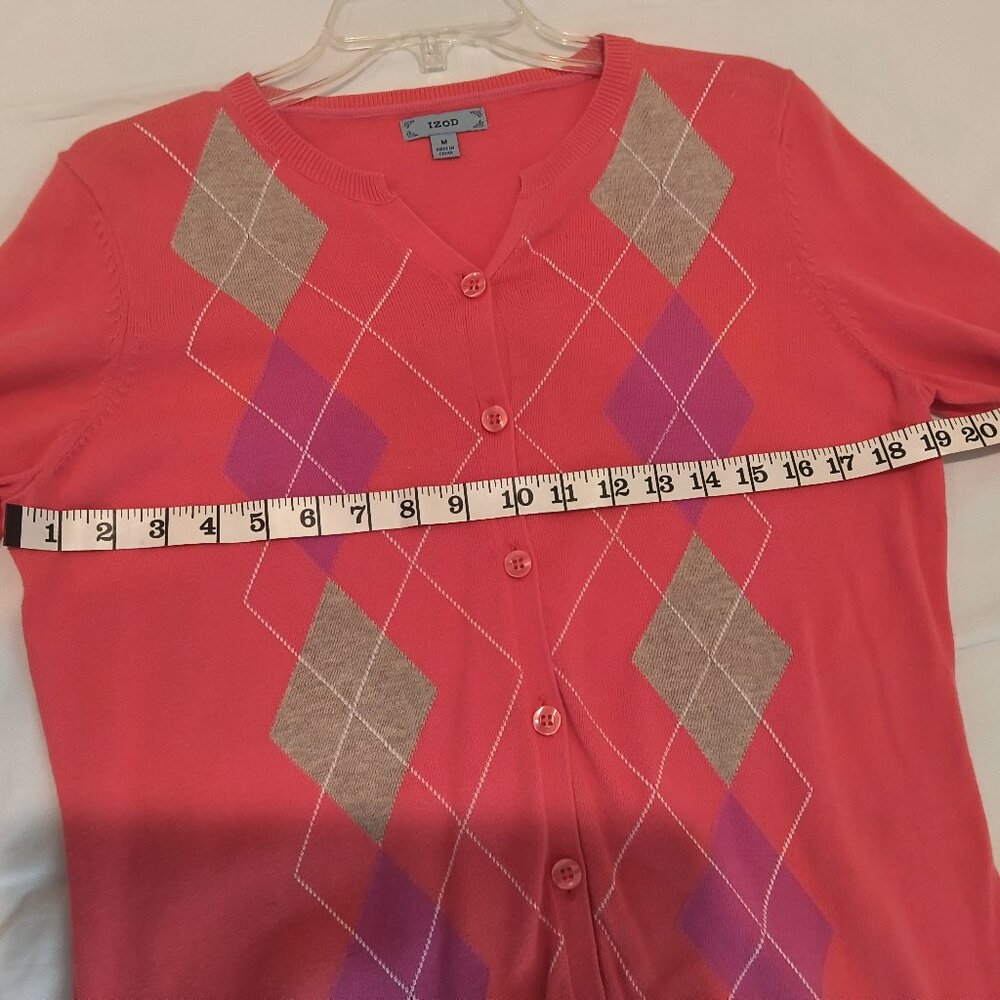 Izod  Long Sleeve  Button Down Pink Sweater  Diamond Pattern  100% Cotton Size M - Picture 4 of 7